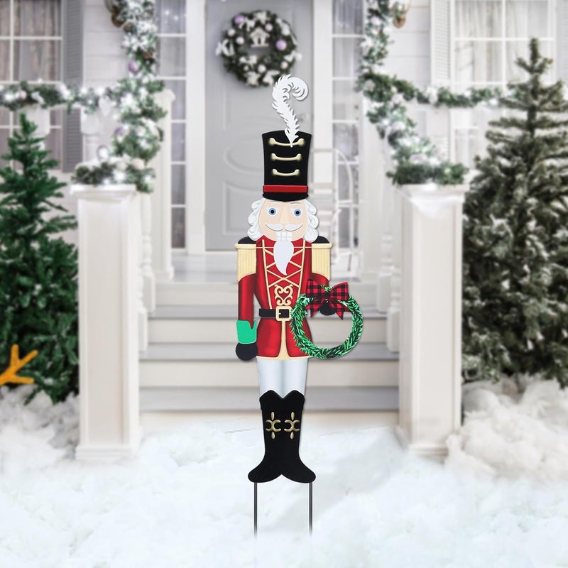 VCUTEKA Christmas Yard Sign Decorations Outdoor Christmas Nutcracker Wreath Yard Signs with Metal Stakes for Xmas Holiday Party Lawn Sign Garden Decor Outdoor Yard Signs - Image 1